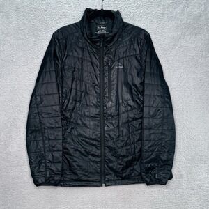 LL Bean PrimaLoft Packaway Puffer Jacket Womens XL Black Quilted Full Zip Pocket